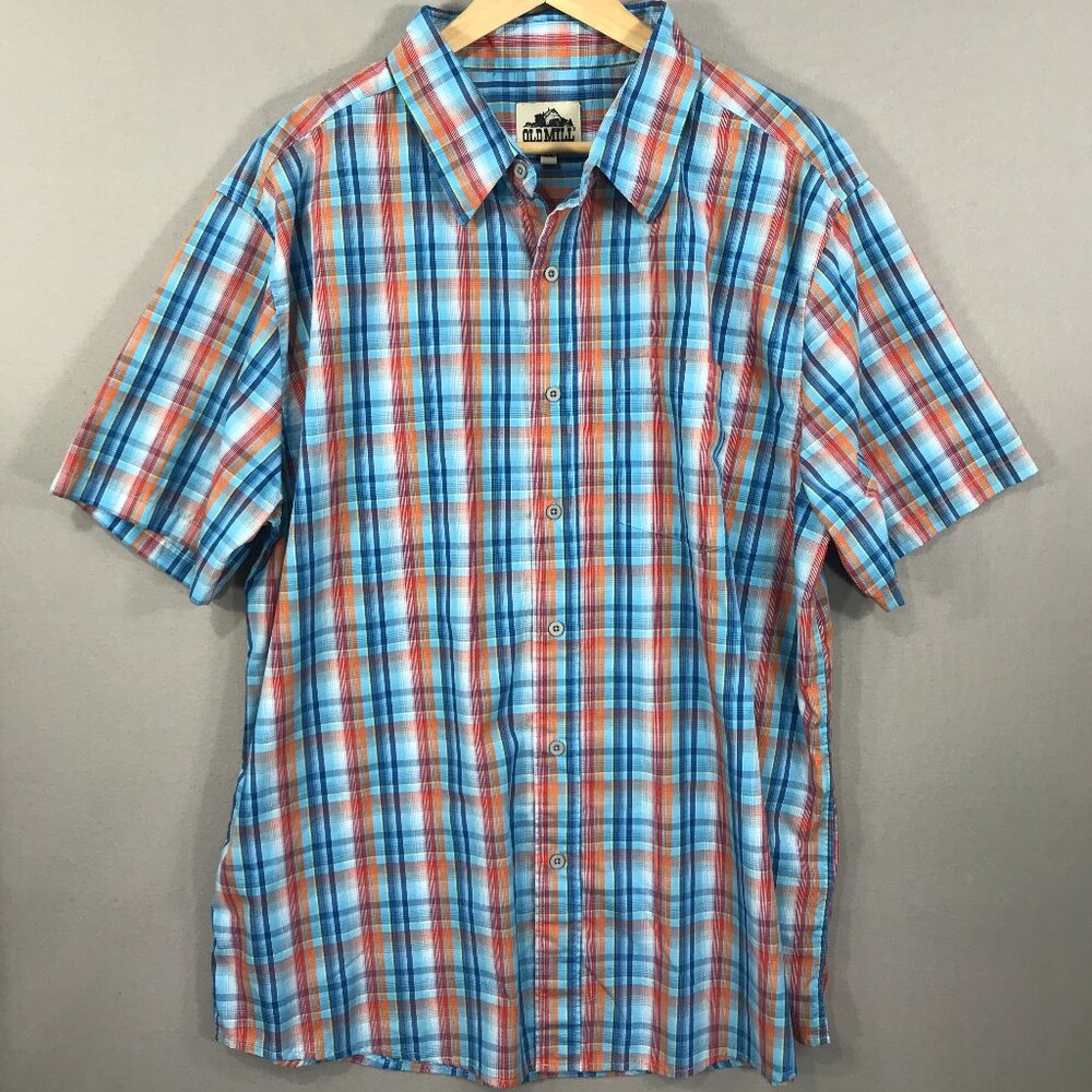 Old Mill Shirt Men's XL Blue Multicolor Plaid Button Down Short Sleeve Pocket